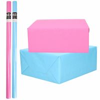 6x Rollen kraft inpakpapier pakket roze en blauw babyshower/geboorte/gender reveal 200 x 70 cm - thumbnail