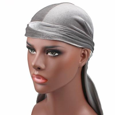 Fluweel tulband cap lange staart piraat Hat chemotherapie Cap (grijs)