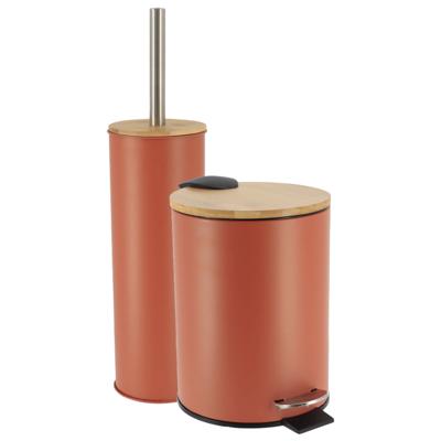 Tendance Badkamerset prullenbak en toiletborstel - Bamboo vibe - soft close - terracotta - 3 liter -