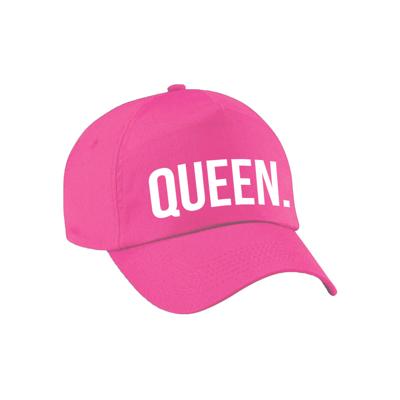 Queen tekst petje - baseball cap - roze - witte bedrukking - voor dames - Koningsdag Queen tekst petje - baseball cap - roze - witte bedrukking - voor dames - Koningsdag