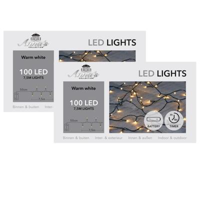 Kerstverlichting - 2x - warm wit - 750 cm - 100 led lampjes - zwart snoer - op batterijen