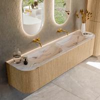 Badmeubel Mondiaz Kurve-Dlux | 190 cm | Meubelkleur Oak | Wastafelkleur Nata | Solid surface | Wasbak beide zijden spoelbak | Zonder kraangat(en)