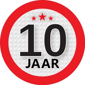 10 jaar leeftijd sticker rond 9 cm verjaardag versiering   -