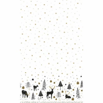 Kerst tafellaken/tafelkleed - 138 x 220 cm - papier - wit met rendieren - rechthoekig