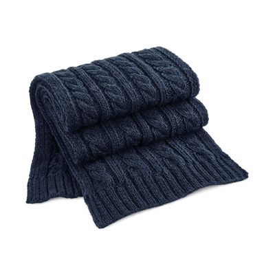 Warme kabel gebreide winter sjaal - navy blauw - voor volwassenen
