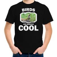 T-shirt birds are serious cool zwart kinderen - vogels/ groene specht shirt