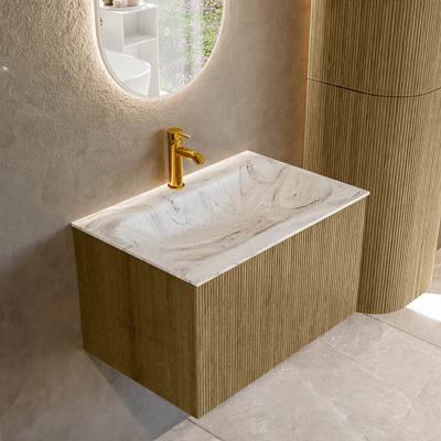 Badmeubel Mondiaz Kurve-Dlux | 70 cm cm | Meubelkleur Dusk | Wastafelkleur Glace | Solid surface | Wasbak midden spoelbak | 1 kraangat