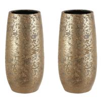 Mica Decorations Plantenpot/bloemenvaas van keramiek - 2x - flakes goud print - 35 x 17 cm - Hoge po