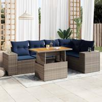 6-delige Loungeset met kussens poly rattan grijs