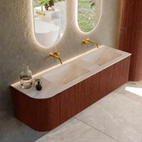 Badmeubel Mondiaz Kurve-Dlux | 155 cm | Meubelkleur Ruby | Wastafelkleur Meli | Solid surface | Dubbel / Rechts spoelbak | Zonder kraangat(en)