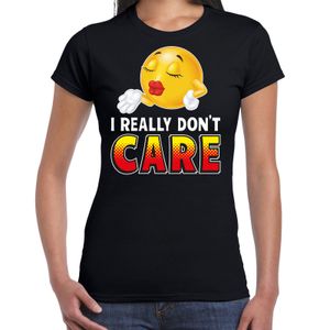 Funny emoticon t-shirt I really dont care zwart dames