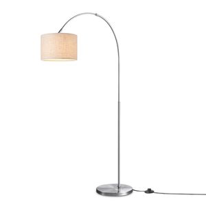 Moderne BoogVloerlamp Duke | 98/30/180cm | Geborsteld staal | staande lamp fischer met wit linnen lampenkap | geschikt voor E27 LED lichtbron | met voetschakelaar