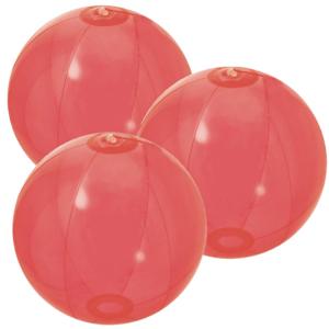 Opblaasbare strandbal plastic - 10x stuks - transparant rood - D28 cm - Strand buiten zwembad speelg