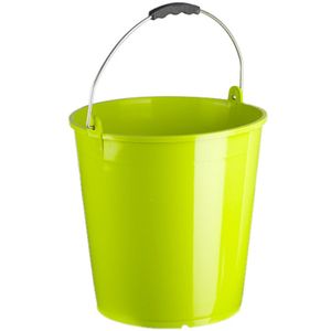 Set van 2x stuks lime groene schoonmaakemmers/huishoudemmers 15 liter 32 x 31 cm