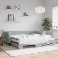 Slaapbank onderschuifbed matrassen 100x200cm fluweel lichtgrijs