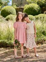 Bedrukte halflange rok voor meisjes ecru