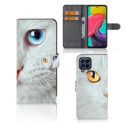 Samsung Galaxy M53 | Telefoonhoesje | Met pasjeshouder | Witte Kat