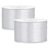 Hobby Sierlint satijn - 2x - Zilver - 25 meter - cadeaulint - satijnlint/sierlinten