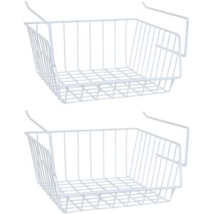 MSV Kastmandje - 2x - opberg/hang mandjes - rvs - wit - 33 x 27 x 13 cm