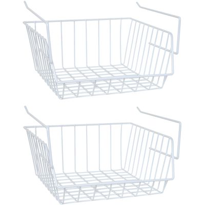 MSV Kastmandje - 2x - opberg/hang mandjes - rvs - wit - 33 x 27 x 13 cm