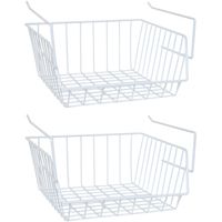 MSV Kastmandje - 2x - opberg/hang mandjes - rvs - wit - 33 x 27 x 13 cm