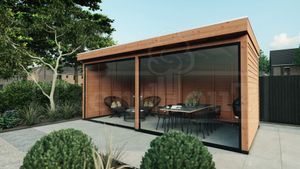 Trendhout Buitenverblijf Casa 595x330 cm - Combinatie 2- Plat dak- Onbehandeld lariks Douglas hout- Trendhout