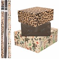 6x Rollen kraft inpakpapier jungle/panter pakket - dieren/luipaard/zwart 200 x 70 cm