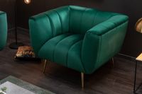 Retro fauteuil NOBLESSE 105cm smaragdgroen fluweel met decoratieve quilting - 40478 - thumbnail