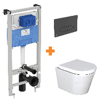 Luca Varess Spirello hangend toilet hoogglans wit randloos met inbouwreservoir en gratis Ideal Standard Oleas M1 mat zwart bedieningspaneel