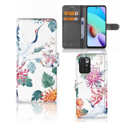 Xiaomi Redmi 10 | Telefoonhoesje | Met pasjeshouder | Bird Flowers
