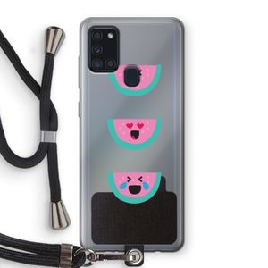 Smiley watermeloen: Samsung Galaxy A21s Transparant Hoesje met koord
