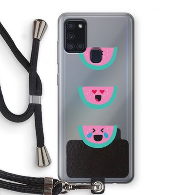Smiley watermeloen: Samsung Galaxy A21s Transparant Hoesje met koord