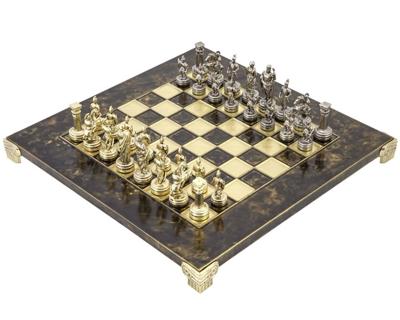 Manopoulos Griekse Romeinse Leger Metalen Schaakset met Houten Koffer - KLEIN