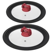 5Five Universele pannendeksels - 2x - met siliconen rand - Dia 22/24/26 cm en 26/28/30 cm 5Five Universele pannendeksels - 2x - met siliconen rand - Dia 22/24/26 cm en 26/28/30 cm