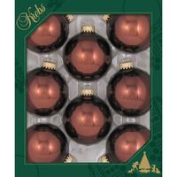 Kerstballen - 8x st - bruin - 7 cm - glas - glans - thumbnail