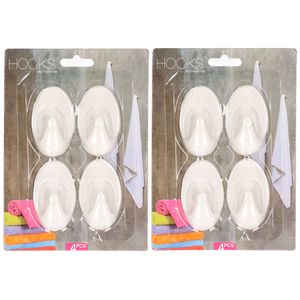 Zelfklevende keuken/badkamer/kleding/ophang haakjes - 8x stuks - kunststof - wit