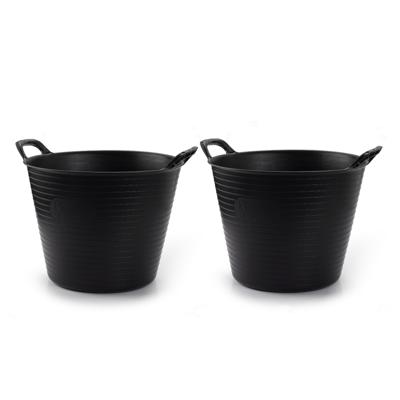 Plasticforte flexibele emmer/kuip - 2x - zwart - rond - 25L - 42x38x33cm