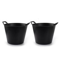 Plasticforte flexibele emmer/kuip - 2x - zwart - rond - 25L - 42x38x33cm
