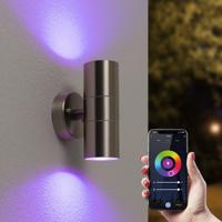 Jasmin Smart Wandlamp LED - Wifi + Bluetooth - 11 Watt 800 lumen - RGBWW - IP44 waterdicht - GU10 - Up Down lamp - RVS - Google Home, Amazon Alexa en Siri