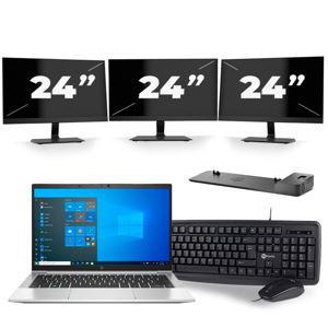 HP EliteBook 830 G8 - Intel Core i5-11e Generatie - 13 inch - 16GB RAM - 256GB SSD - Windows 11 + 3x 24 inch Monitor