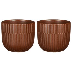 2x stuks Plantenpot/bloempot keramiek mat bruin stripes patroon - D11/H9 cm