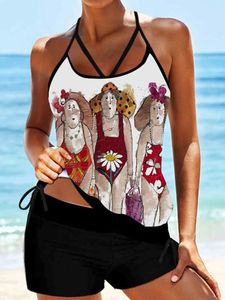 Figure Scoop Neck Vacation Printing Tankini