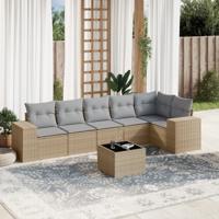 7-delige Loungeset met kussens poly rattan beige