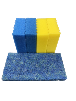 Biofilter sponsvervangset - 2x geel/2x blauw/1 japanse mat