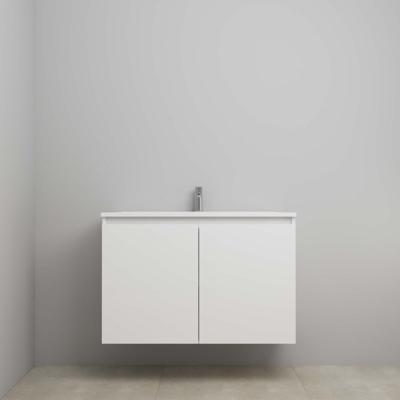 On-Line Onderkast - 100 cm - Voorgemonteerd - Greeploos 2 Deuren - Acryl Wastafel - 1 Kraangat - Hoogglans Wit