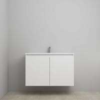 On-Line Onderkast - 100 cm - Voorgemonteerd - Greeploos 2 Deuren - Acryl Wastafel - 1 Kraangat - Hoogglans Wit