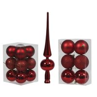 Kerstversiering set kerstballen met piek rood 6 - 8 cm - pakket van 55x stuks - thumbnail