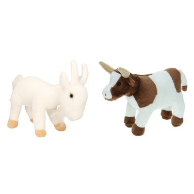 Pluche knuffel boerderijdieren set Koe en Geit van 22 cm