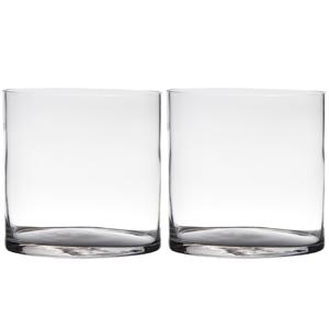 Hakbijl GlassBloemenvaas - Set van 2x stuks - cilinder vorm - glas - transparant - 19 x 19 cm