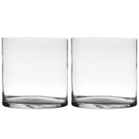 Hakbijl GlassBloemenvaas - Set van 2x stuks - cilinder vorm - glas - transparant - 19 x 19 cm